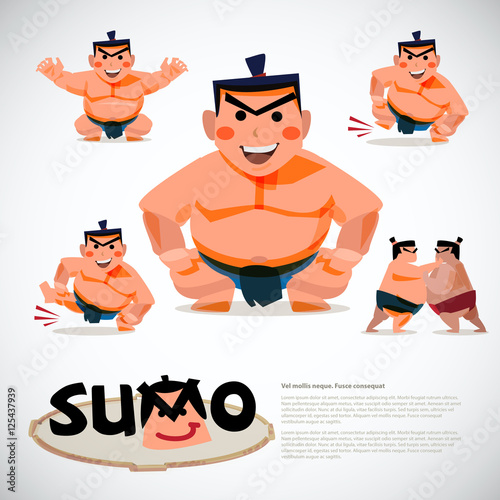 Fotografie, Obraz Sumo wrestler in action set. character design, japanese traditi