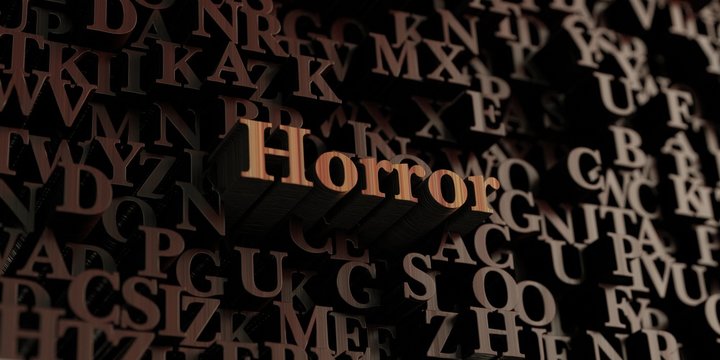 Horror - Wooden 3D rendered letters/message.  Can be used for an online banner ad or a print postcard.