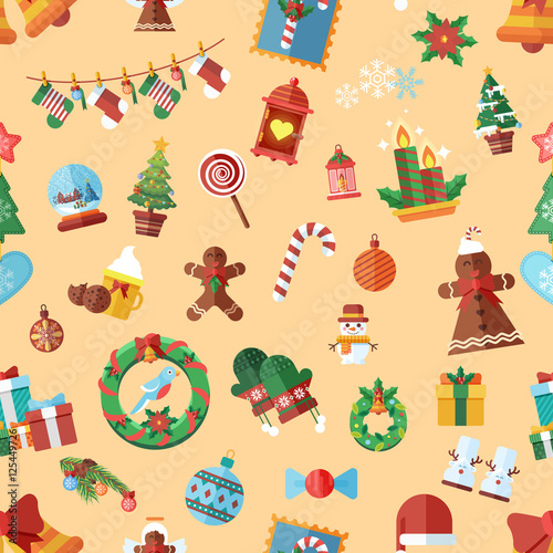 Stoffe zum Nähen Nahtlose Vektormuster mit weihnachtlichen Accessoires