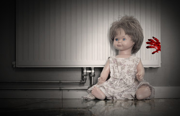 Wall Mural - Concept of child abuse - Bloody doll