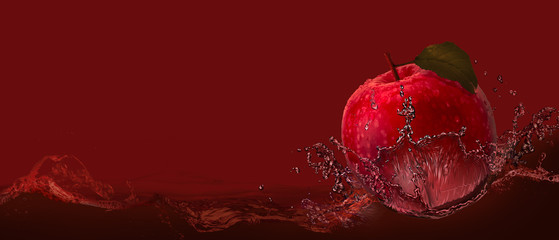 Red apple on the background of cherry.