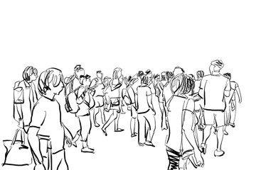 Wall Mural - crowd walking illustration