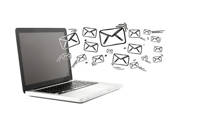 Poster - Email icons going out a computer