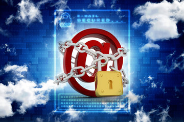 Canvas Print - 3d rendering E-mail symbol with lock. Internet security concept