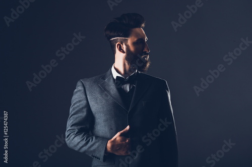 Fotografie, Obraz Young handsome bearded caucasian man posing indoors