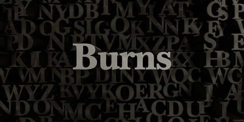 Burns - Stock image of 3D rendered metallic typeset headline illustration.  Can be used for an online banner ad or a print postcard.