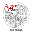 Hand drawn vector illustration - pizza menu (Italian restaurant)