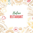 Hand drawn vector illustration - Different kinds of pasta and pizza