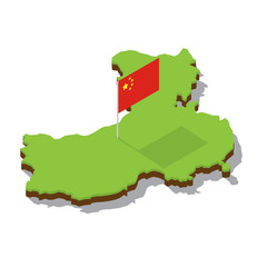 china map with flag isometric