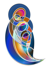 Christmas nativity religious scene; Holy Family Jesus Mary and Joseph, abstract artistic modern color vector illustration or logo graphic design element.