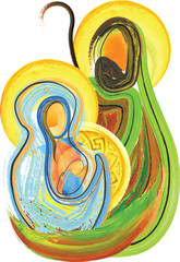 Wall Mural - Christmas religious nativity scene, Holy family abstract watercolor illustration Mary Joseph and Jesus