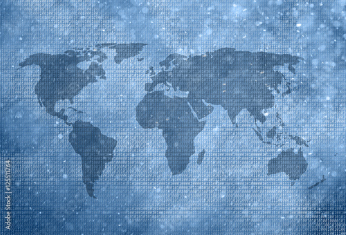 Abstract world map with binary numbers