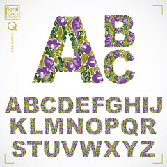 Poster - Set of beautiful capital letters decorated with herbal ornament.