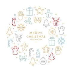 Wall Mural - colorful christmas icons elements circle white background