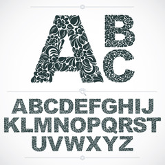 Poster - Floral font, hand-drawn vector capital alphabet letters decorate