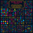 Vector flat 8 bit icons, collection of simple geometric pixel sy