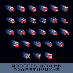 Poster - Vector modern tech alphabet letters set. Geometric pixilated dig