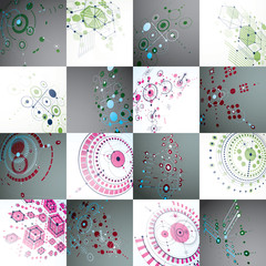 Fototapete - Set vector Bauhaus backgrounds made with grid and overlapping ge
