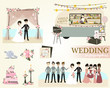 © chalyn - Set of wedding ceremony. Retro Wedding Food Trucks. Wedding Decorations ideas.Vector/Illustration