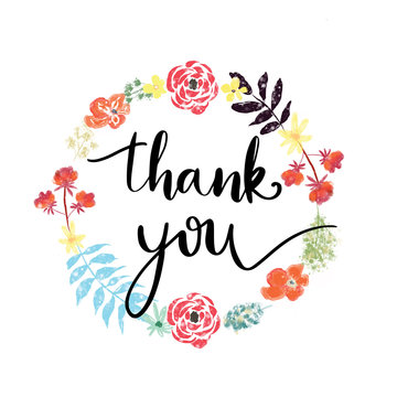 Wall Mural -  - Thank you hand lettering message on wreath of flowers