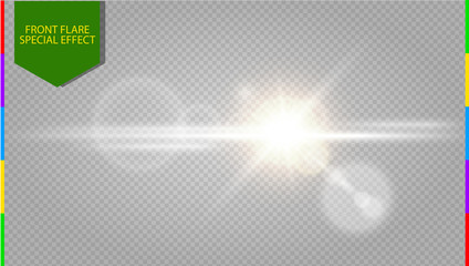Wall Mural - abstract golden front sun lens flare transparent special light effect design. vector blur in motion 