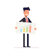© shendart - Businessman or manager with the schedule in the hands of a presentation. Man demonstrates the best strategy. Vector, illustration EPS10.