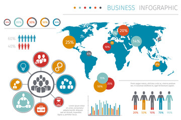 Poster - business people world map infographic vector illustration