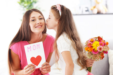 Sticker - Greetings from daughter with flowers. Mothers day concept