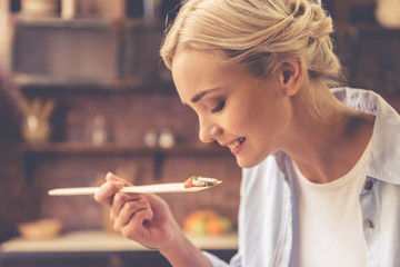 Beautiful girl cooking