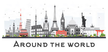 Travel Concept Around The World With Famous International Landmarks