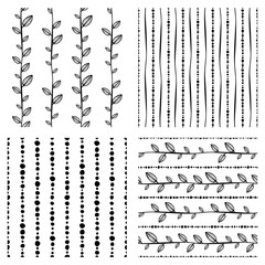 Wall Mural - Set of seamless vector pattern. Black and white hand drawn endless background with ornamental decorative elements with ethnic, traditional motives. Series of Hand Drawn Ornamental Seamless Patterns