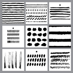 Aufkleber - vector set of ink lines, stains, blots, prints. Collection of hand drawn elements creating by brushes. Straight and curved lines.