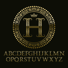 Poster - floral patterned gold letters with h initial monogram. baroque style font for logo design. isolated 