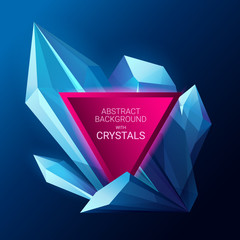 Poster - Blue rhinestone. Jewelry. Layout stone on a dark background. Isolated vector polygon object. The soft colors of the gradient, fine lines, glowing purple triangle for your text.