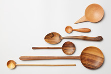 Heap Of Different Kitchen Wooden Utensils Cutlery