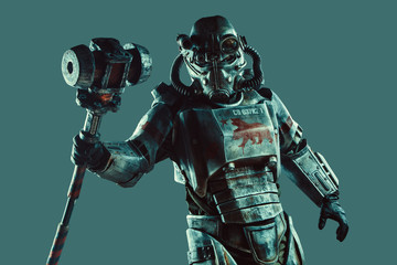 Plakat twarz maszyna wojskowy cyborg