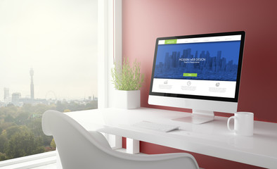 Poster - red studio with modern web design template computer