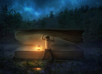 Fototapete - Finding a large Bible at night
