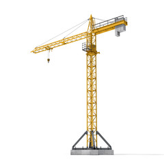 Rendering of yellow tower crane full-height isolated on the white background.