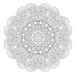 Black and white abstract pattern with leaves and flowers. Doodle. Hand drawn zentagles. Coloring book. Mandala.