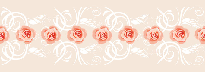 Wall Mural - decorative border with pink roses for greeting card