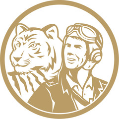 Wall Mural - World War 2 Pilot Airman Tiger Gold Circle Retro