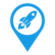 Icono plano localizacion cohete espacial azul