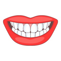 Wall Mural - Smile with white tooth icon. Cartoon illustration of smile vector icon for web design