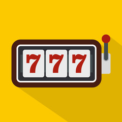Poster - Slot machine with three sevens icon. Flat illustration of slot machine with three sevens vector icon for web isolated on yellow background