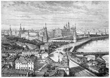The Kremlin, Vintage Engraving.