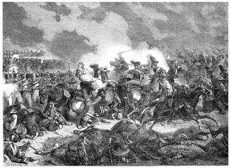 Battle of Bautzen, vintage engraving.