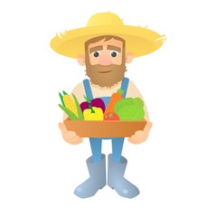 Poster - Farmer with vegetables icon. Flat illustration of farmer with vegetables vector icon for web