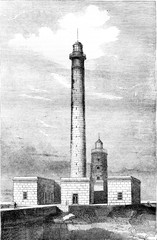Wall Mural - lighthouse barfleur, department of manche, vintage engraving.