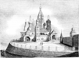 Poster - View of the church of Basile, near the Kremlin, Moscow, vintage